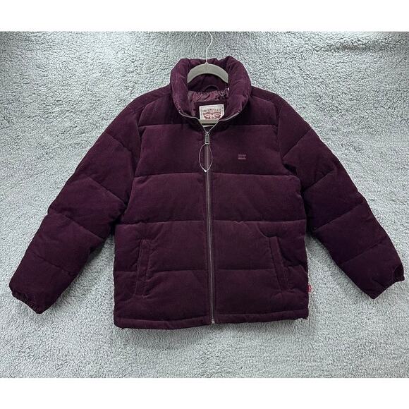 LEVI NWOT Corduroy Puffer Jacket Purple Mid-weight Warm Winter - Picture 1 of 11